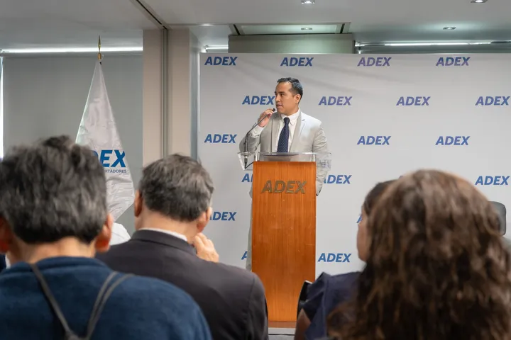 A speaker addressing an audience from the ADEX lectern.